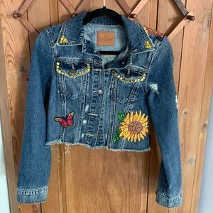 Fina Catrina custom hand painted sequin distressed jean jacket